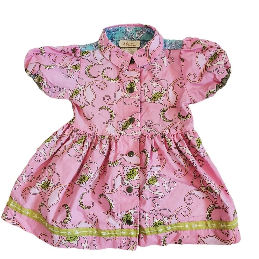 Matilda Jane Pink is Perfect Dress Secret Fields Size 6 Months‎ Collared Paisley